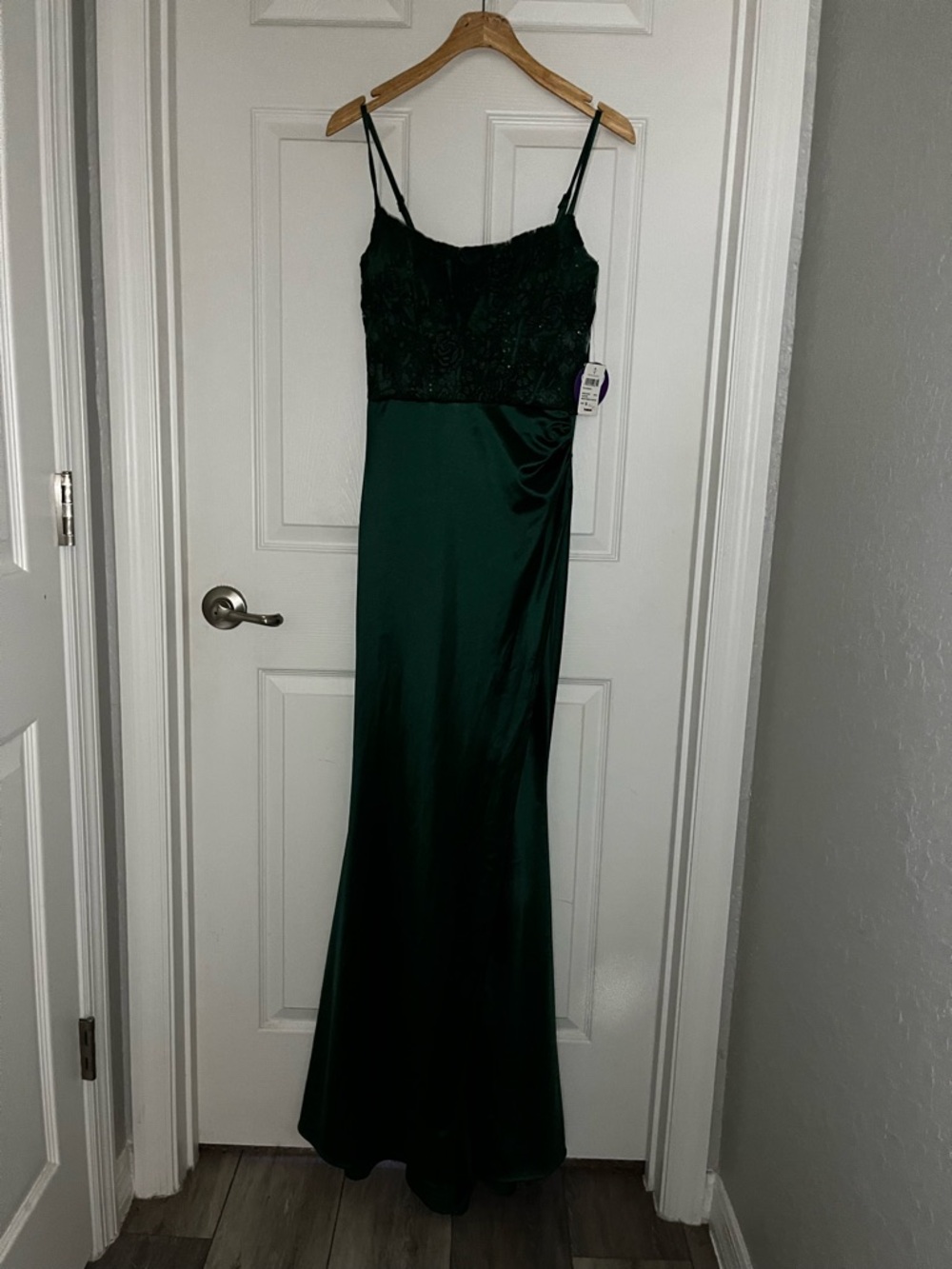 Windsor Emerald Green Satin Maxi Dress with Lace Bodice / Prom dress